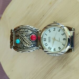 Bijoux Turner, stainless steel,faux turquoise and coral,Sz 7